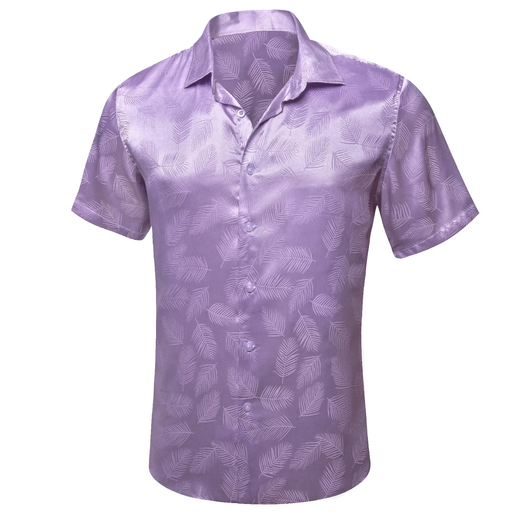 Lilac Purple Floral Leaf Silk Men's Short Sleeve Shirt