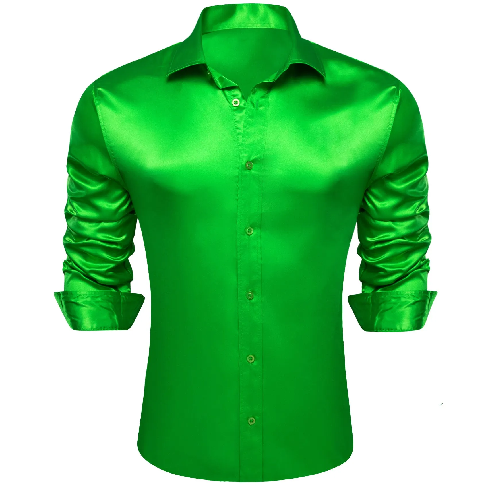 LimeGreen Solid Silk Men's Long Sleeve Shirt