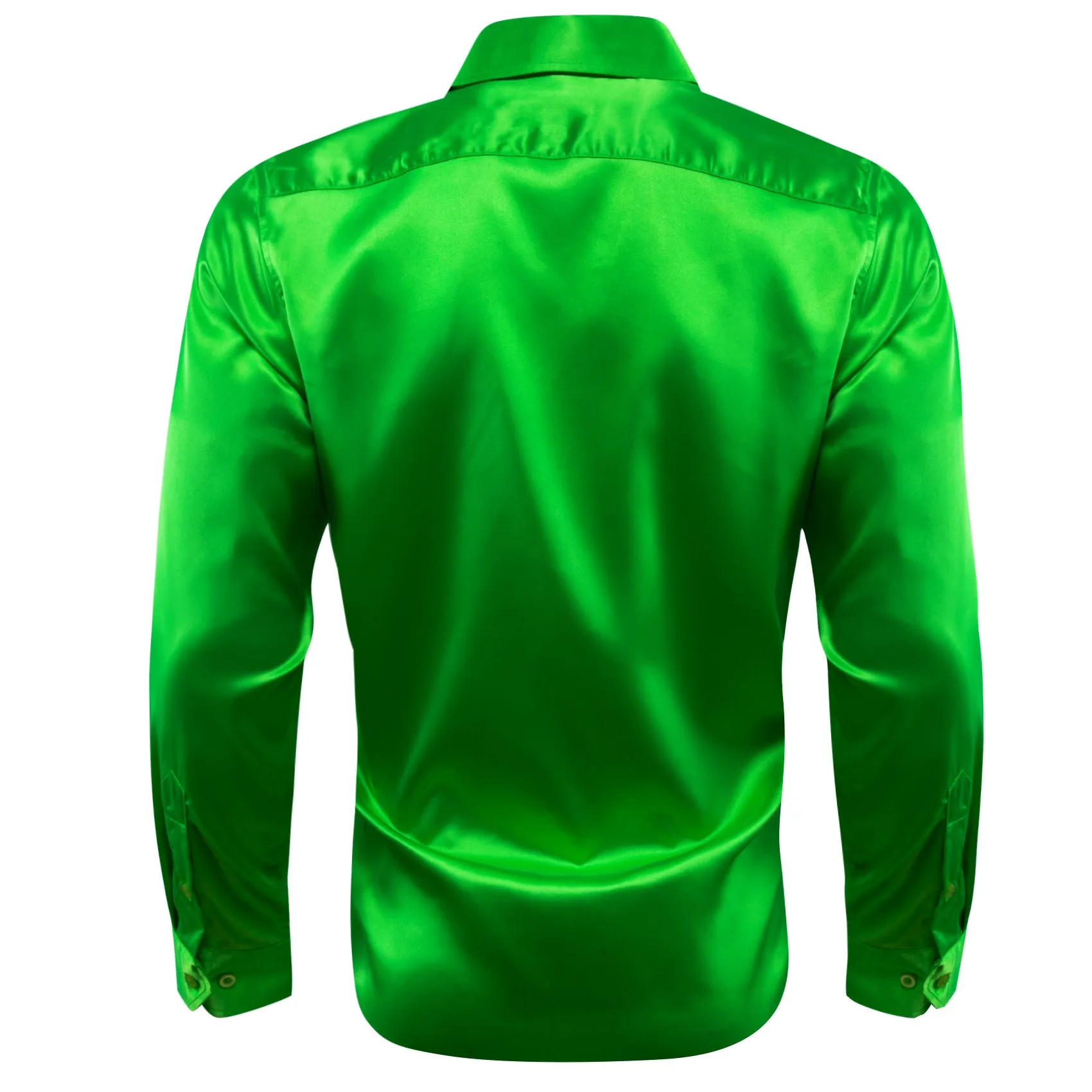 LimeGreen Solid Silk Men's Long Sleeve Shirt