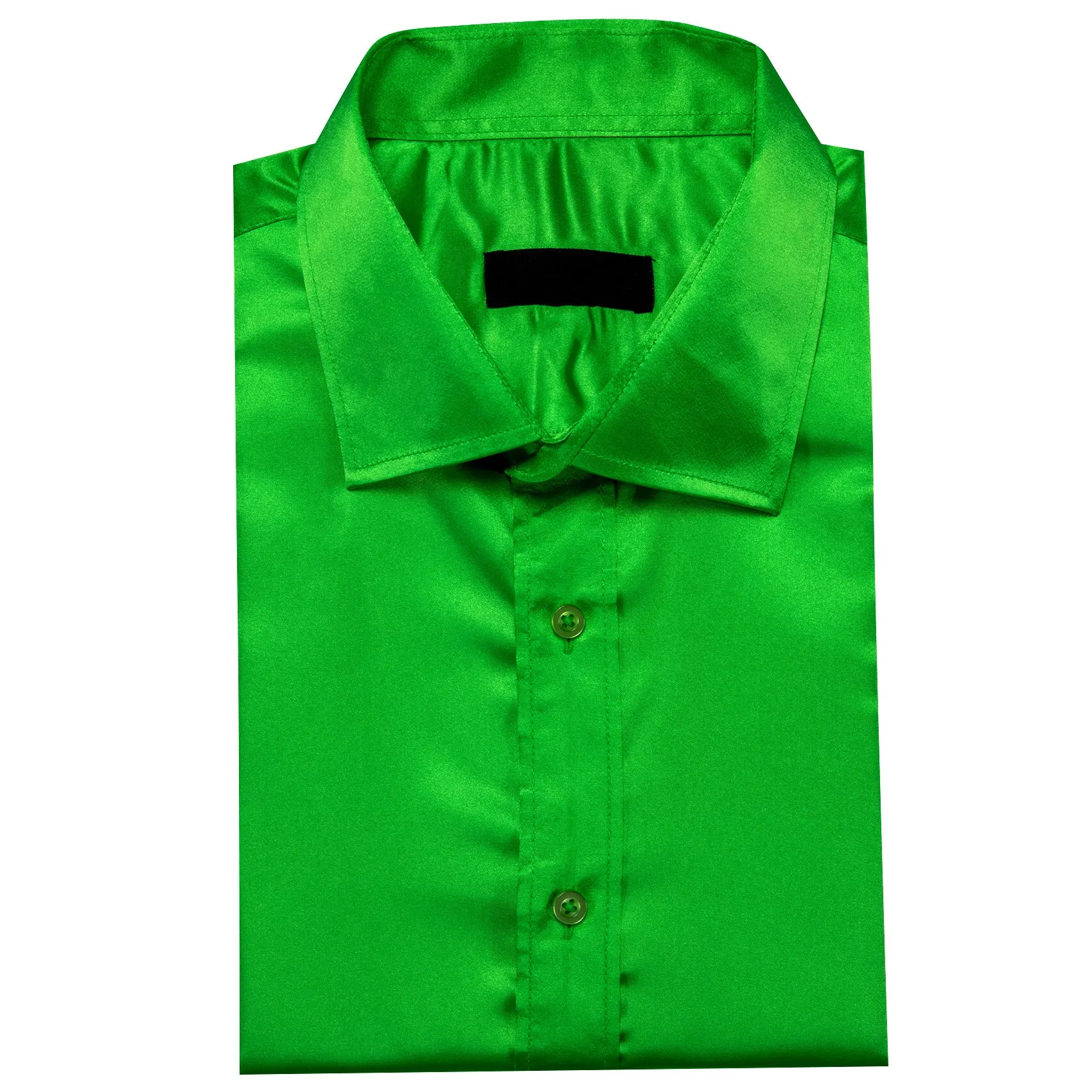 LimeGreen Solid Silk Men's Long Sleeve Shirt