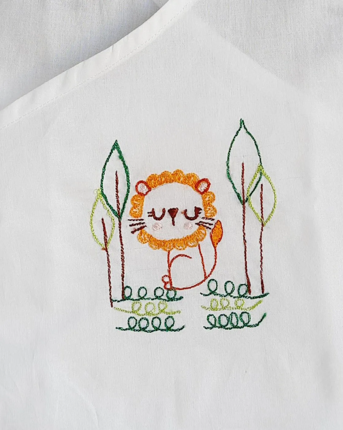 Lion- Organic Cotton Sleeveless Embroidered Unisex Baby Jhabla