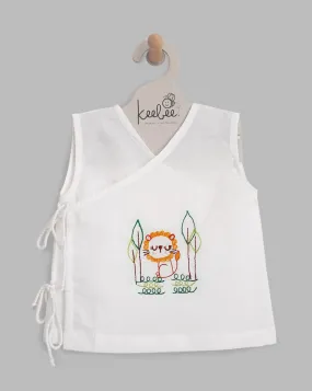 Lion- Organic Cotton Sleeveless Embroidered Unisex Baby Jhabla