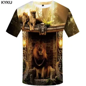 Lion T-shirts Men Forest T-shirt 3d Animal Tshirts Print Metal Tshirt Anime King T shirts Funny Mens Clothing Short Sleeve