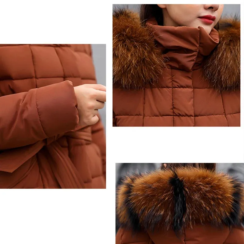 Long Parkas Korean Style Quilted Jacket For Winter Thicken Warm Long Hooded Clothes