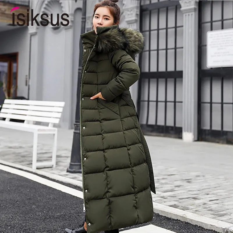 Long Parkas Korean Style Quilted Jacket For Winter Thicken Warm Long Hooded Clothes