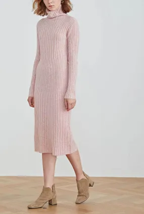 Long-sleeved Turtleneck Slim Wool Knit Midi Dress