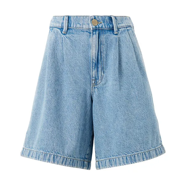 Longline Pleat Denim Short - Vintage Blue