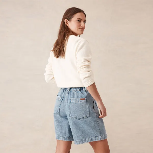 Longline Pleat Denim Short - Vintage Blue