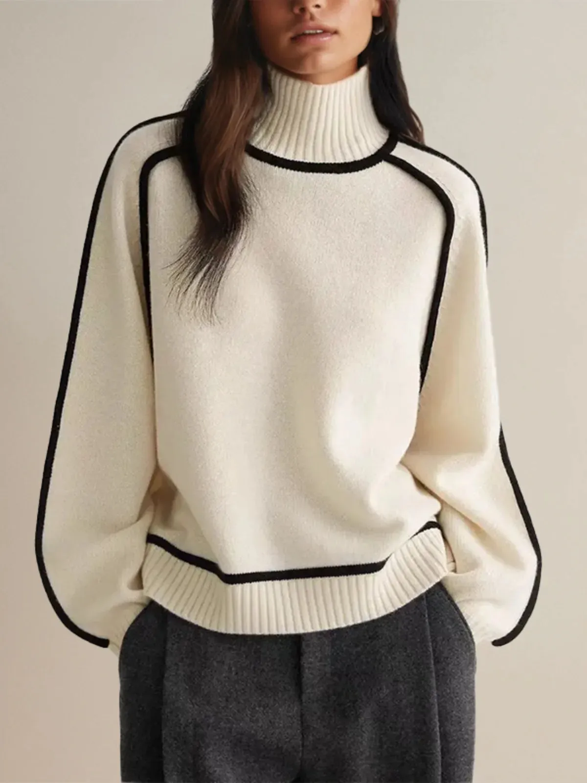 Luxe Wool Edge Trim Turtleneck Sweater