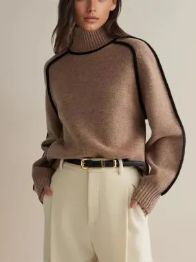 Luxe Wool Edge Trim Turtleneck Sweater