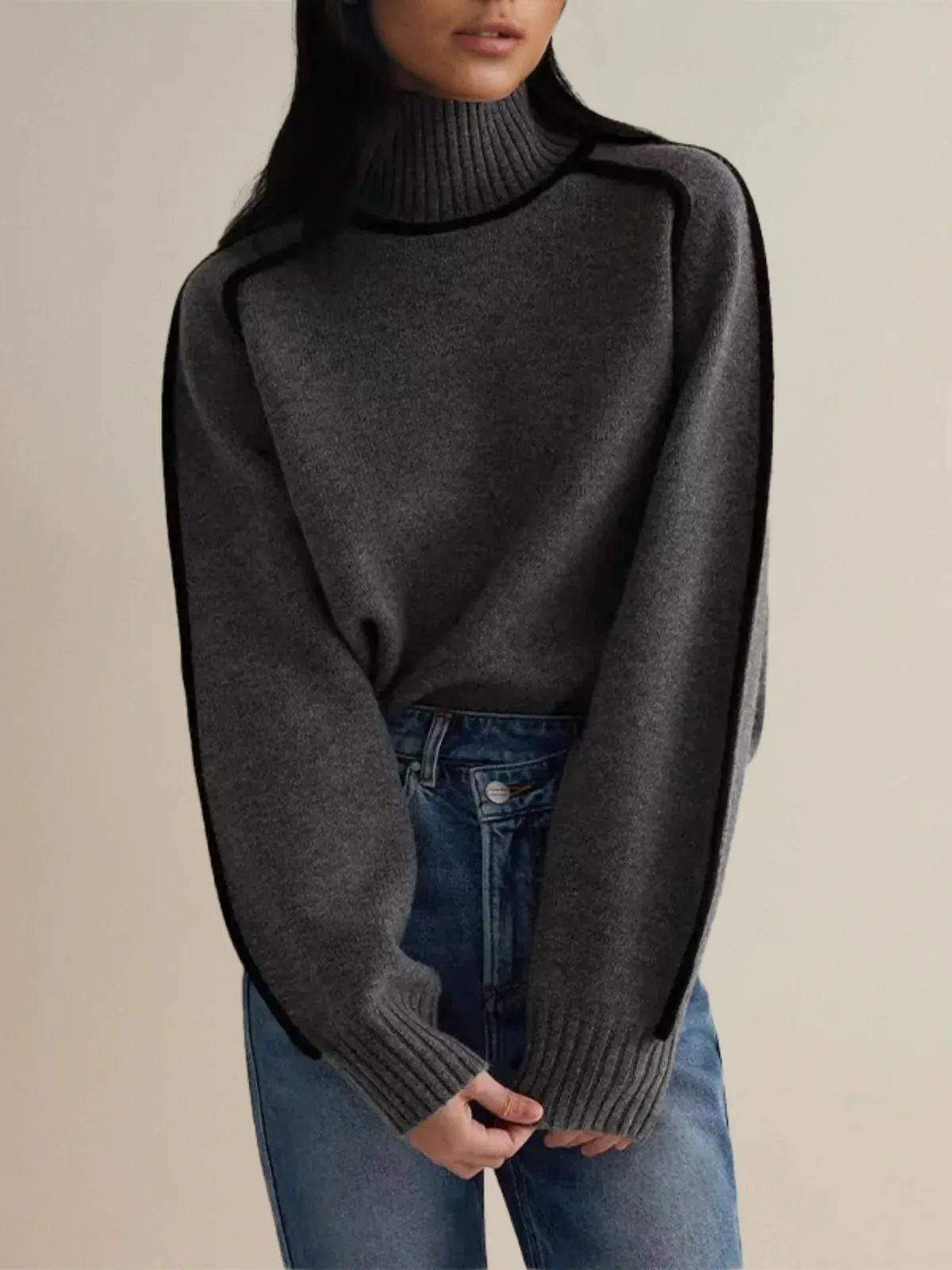 Luxe Wool Edge Trim Turtleneck Sweater