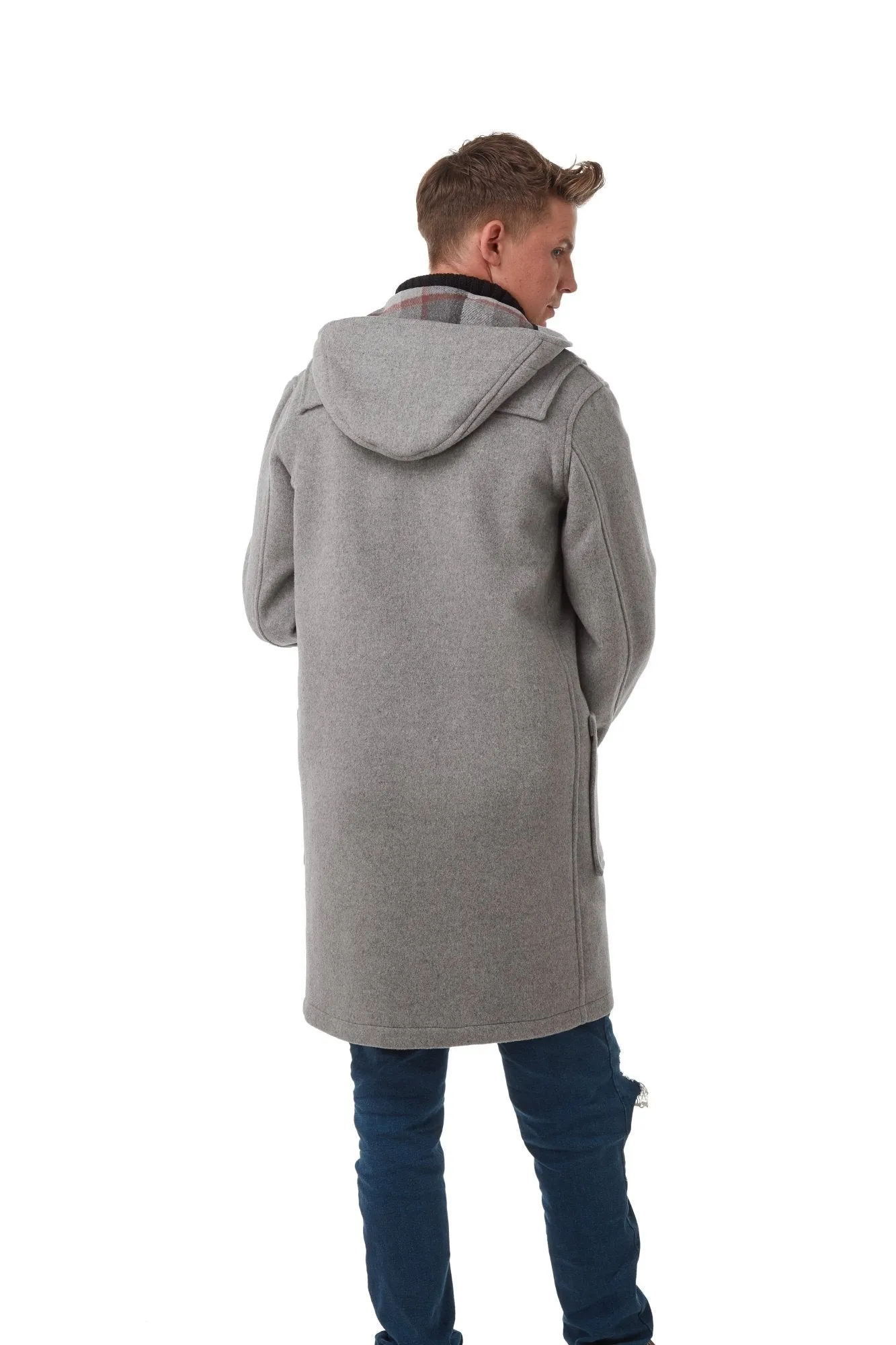 Men's Classic Fit Duffle Coat with Wooden Toggles - Pearl Grey