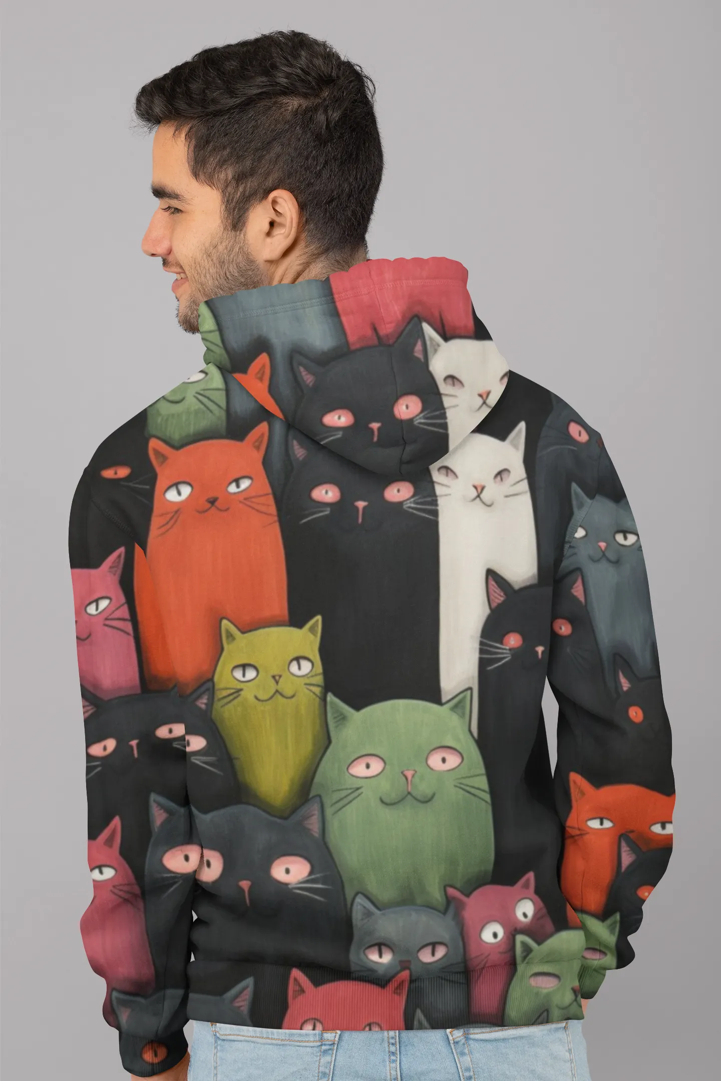 Men's Custom Hoodie POD Full Print Design CATS (Front & Back)