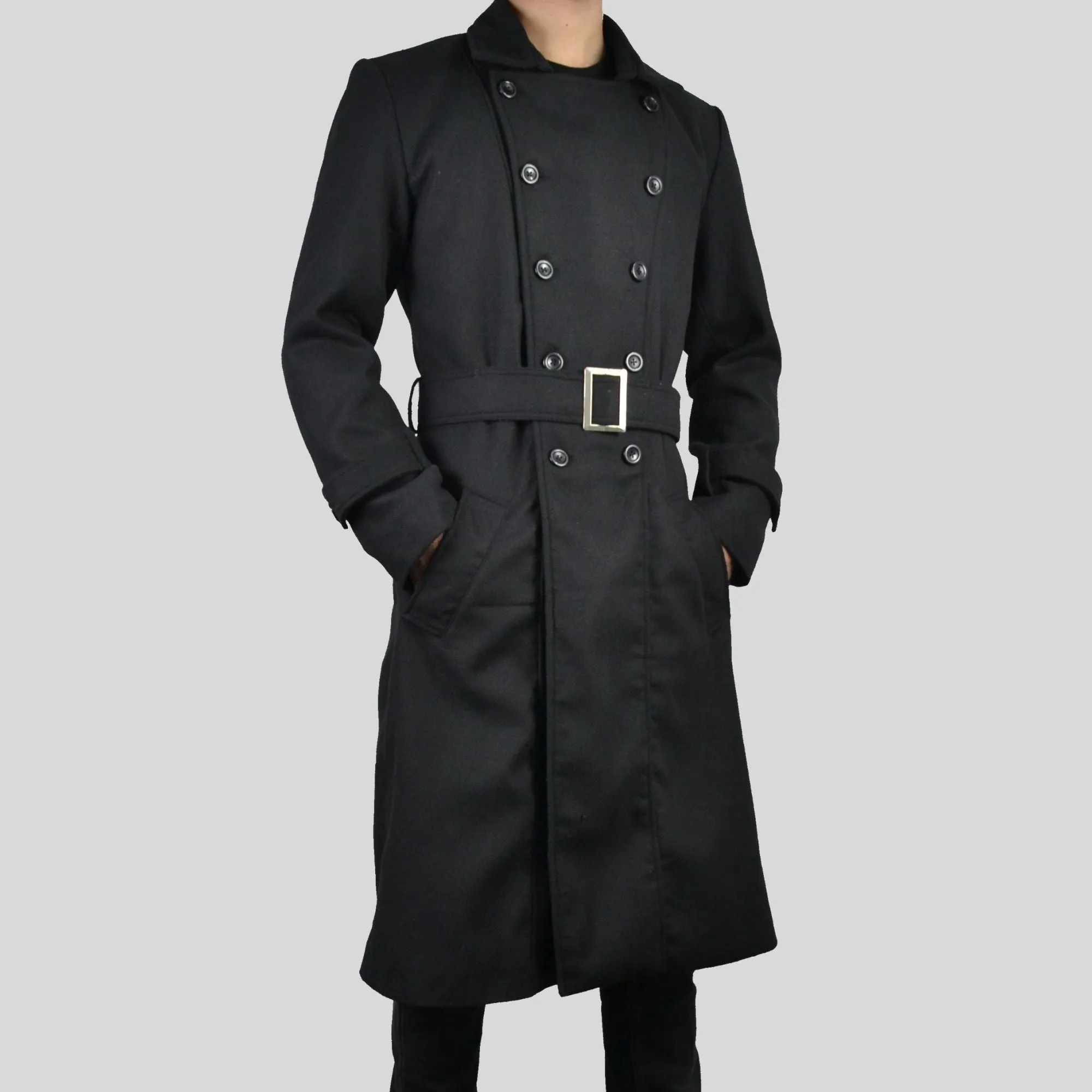 Mens Double Breasted Classic Wool Long Coat