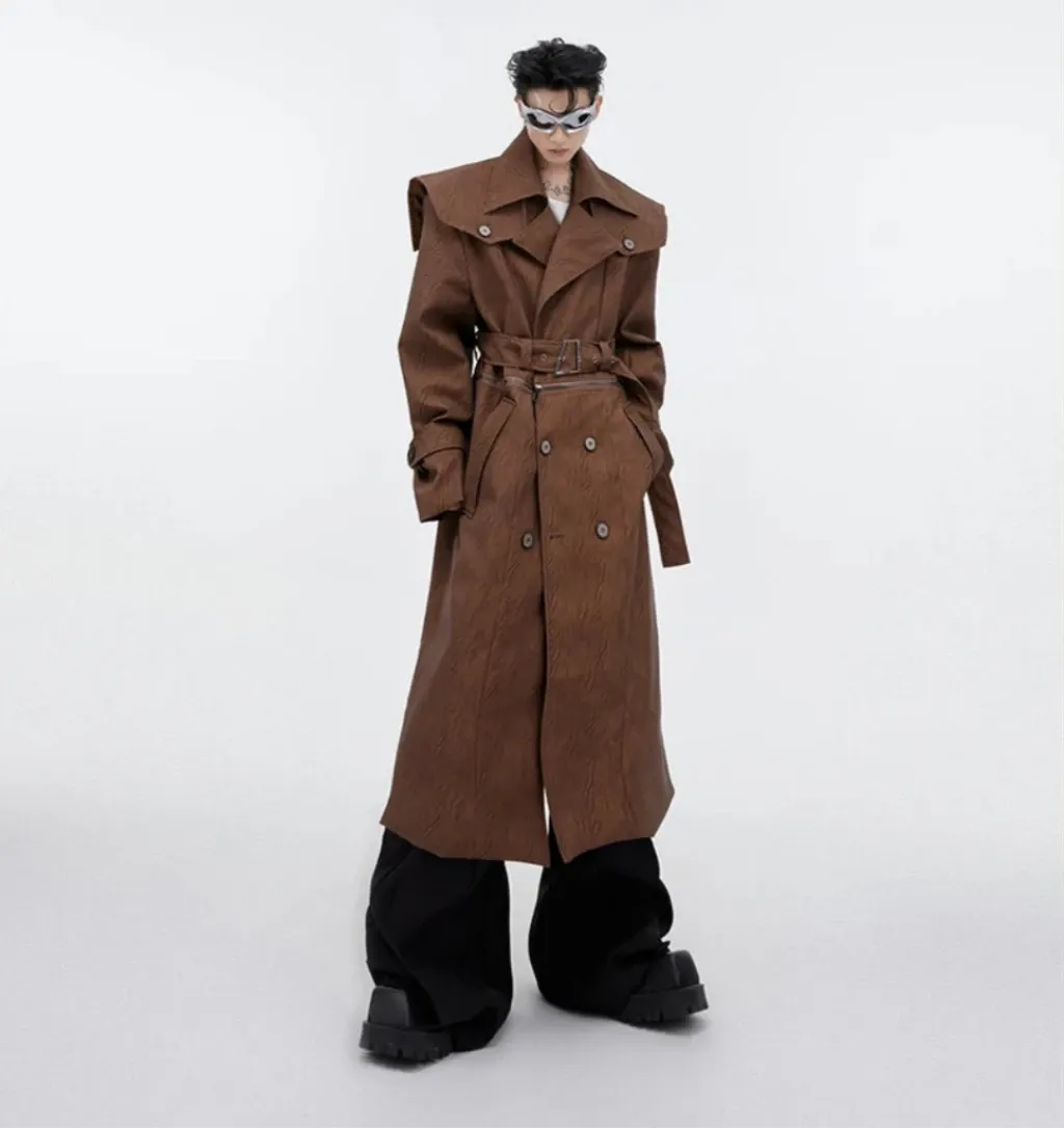 Men's Luxury Faux Leather Convertible Overcoat