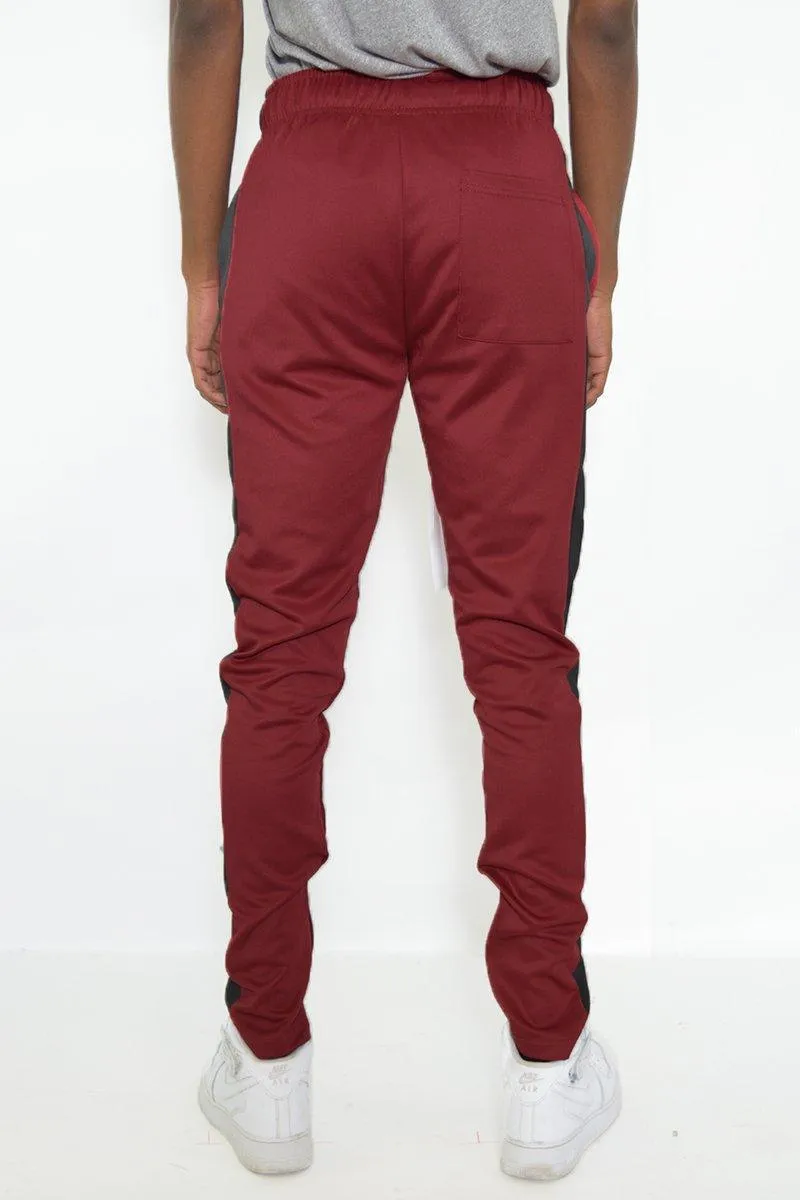 Mens Red Black Classic Slim Fit Jogger Pants