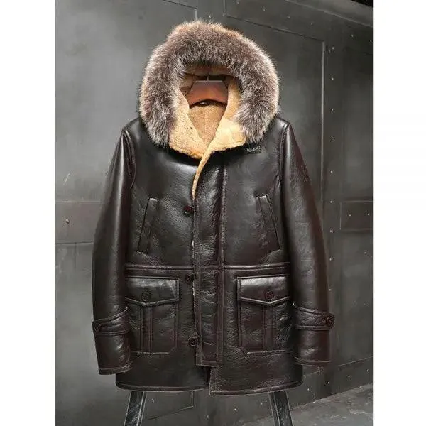 Men's Shearling B3 Leather Bomber Trench Coat