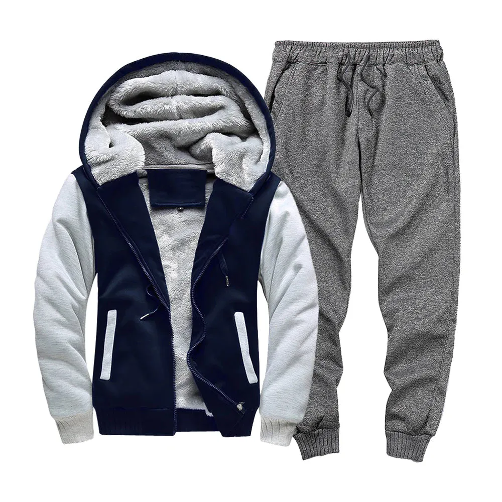 Men's Sports Casual Velvet Cardigan Hoodies Joggers Two-Piece Set