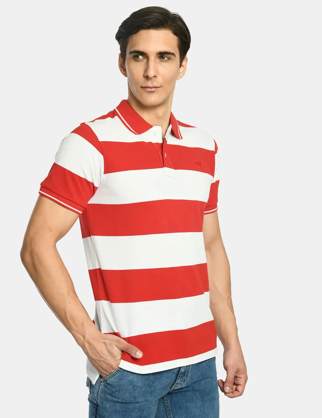 Men's Striped Red White Polo T-Shirt