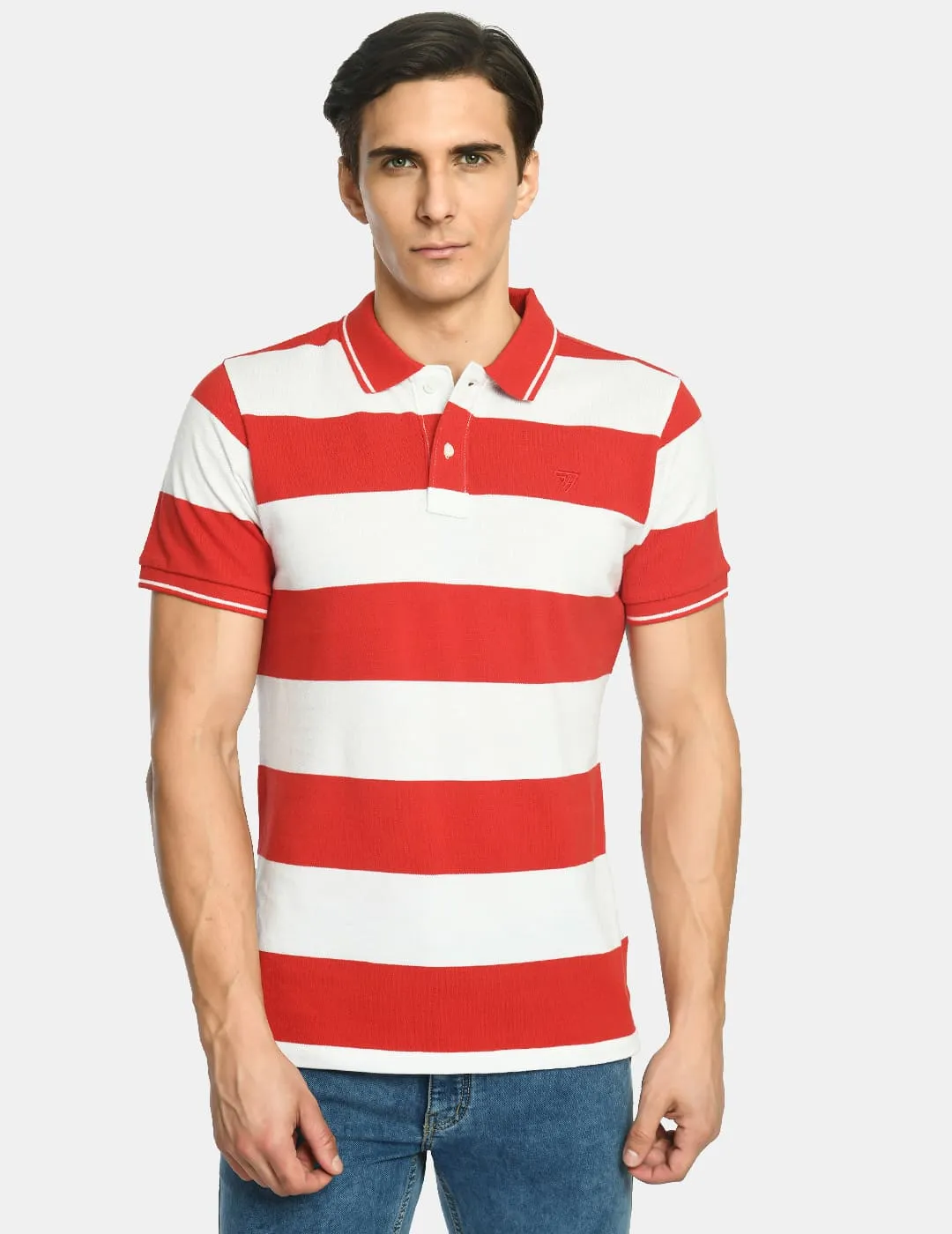 Men's Striped Red White Polo T-Shirt