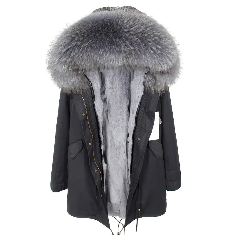 Men's Winter Casual Hooded Cotton Long Parka With Raccoon Fur