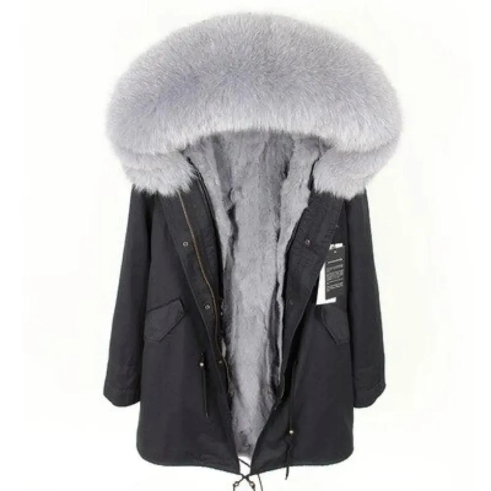 Men's Winter Casual Hooded Cotton Long Parka With Raccoon Fur