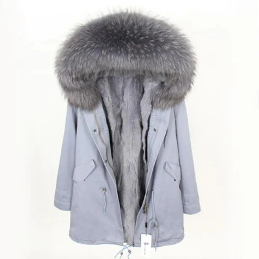 Men's Winter Casual Hooded Cotton Long Parka With Raccoon Fur