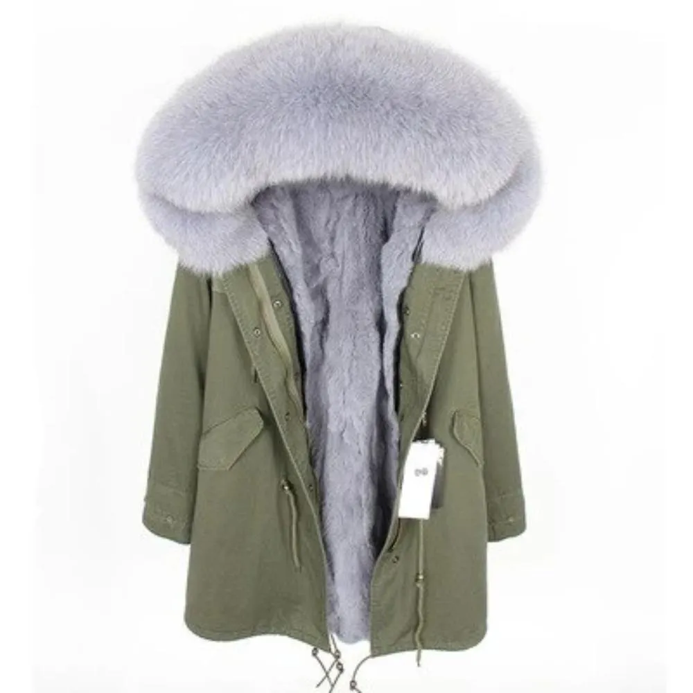 Men's Winter Casual Hooded Cotton Long Parka With Raccoon Fur