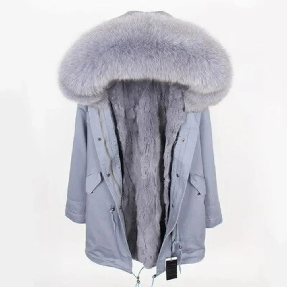 Men's Winter Casual Hooded Cotton Long Parka With Raccoon Fur