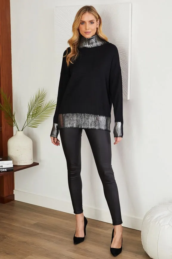 Metallic Foil Turtleneck Sweater