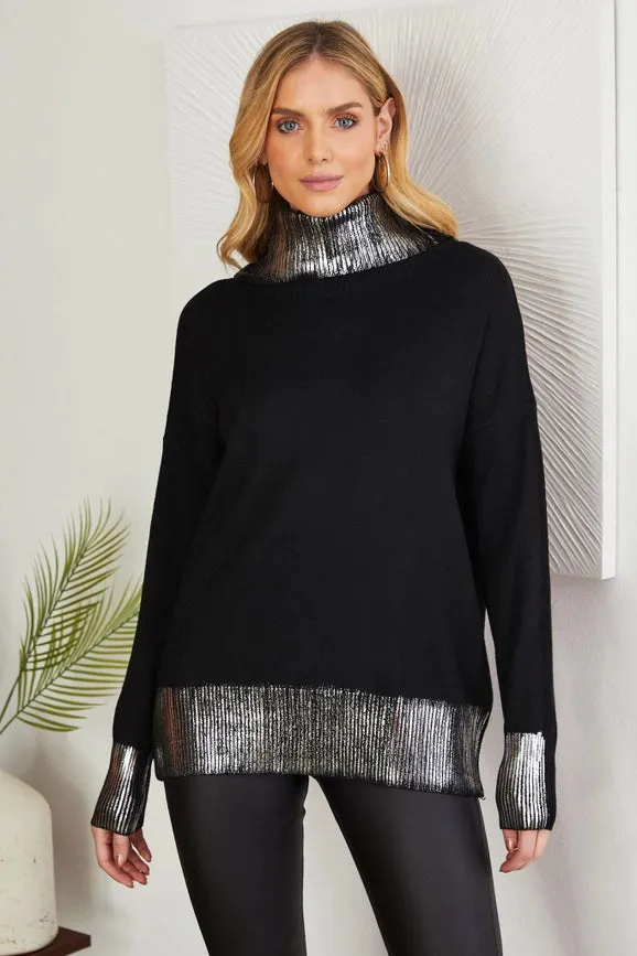 Metallic Foil Turtleneck Sweater