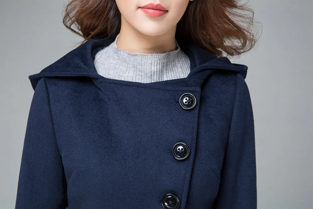 minimalist coat, navy coat, hooded coat, wool coat, winter coat, warm jacket 1842