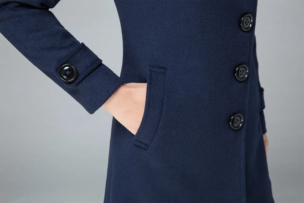 minimalist coat, navy coat, hooded coat, wool coat, winter coat, warm jacket 1842