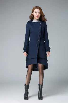 minimalist coat, navy coat, hooded coat, wool coat, winter coat, warm jacket 1842