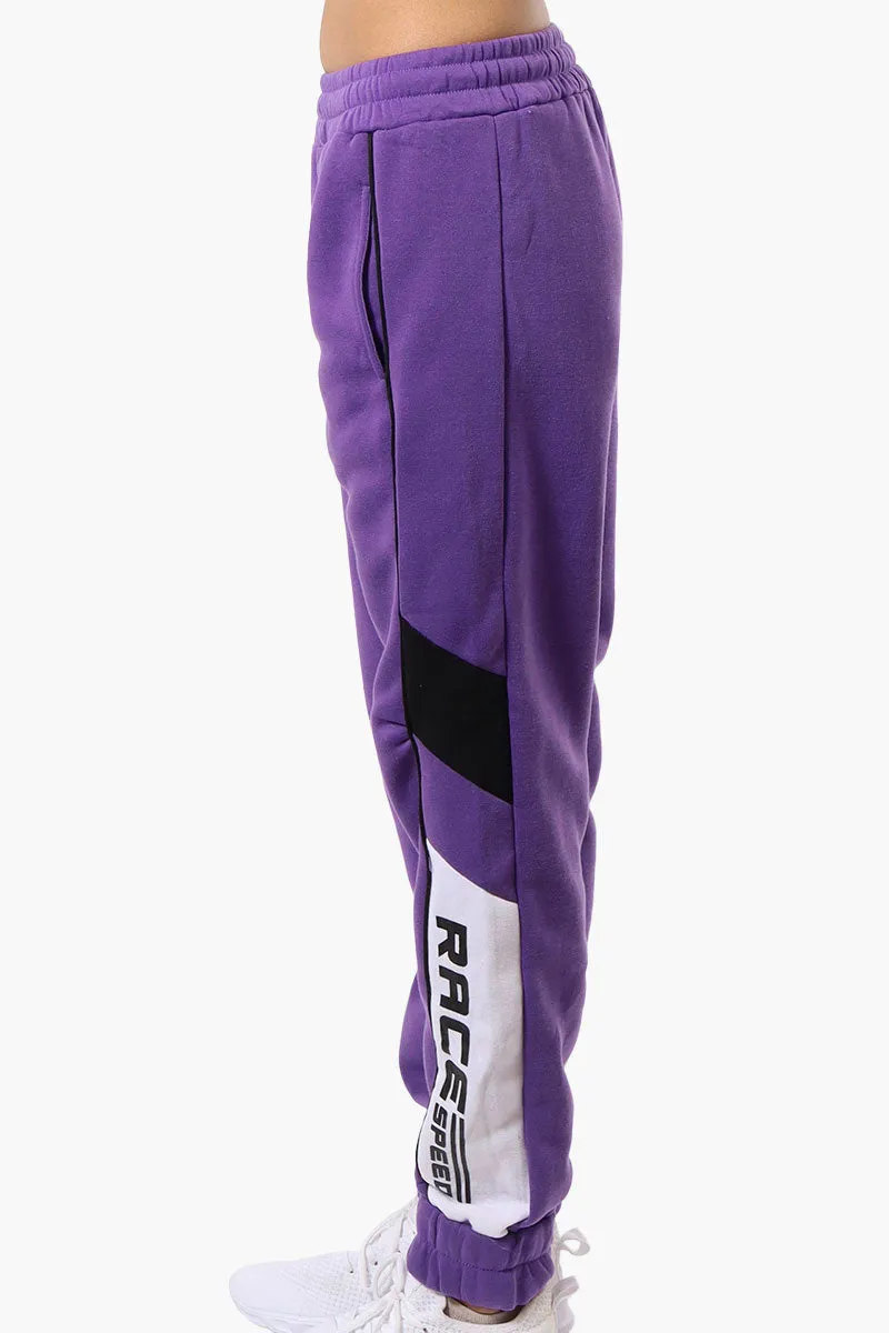 New Look Race Side Print Fleece Joggers - Purple