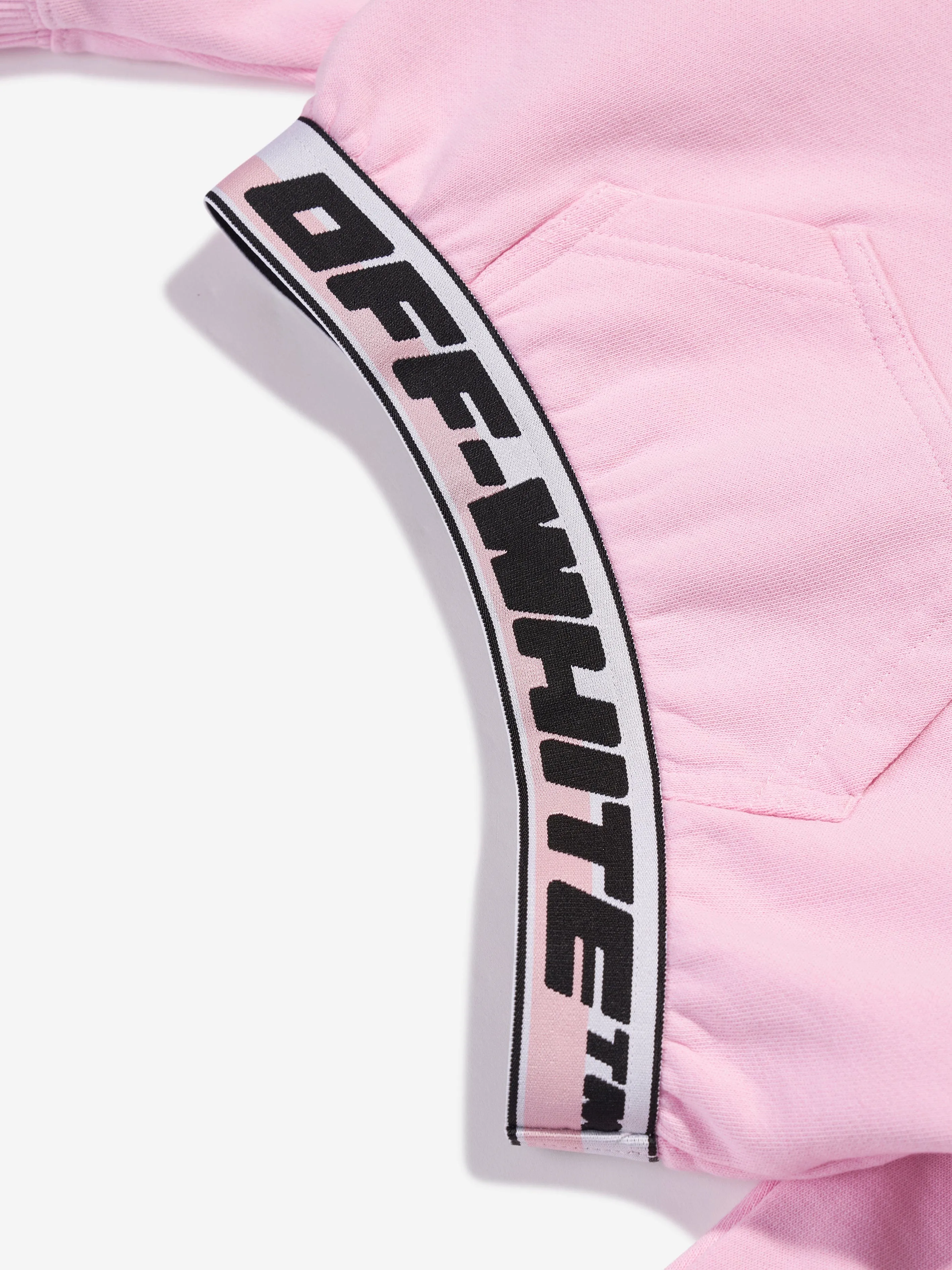 Off-White Girls Logo Band Cropped Hoodie in Pink