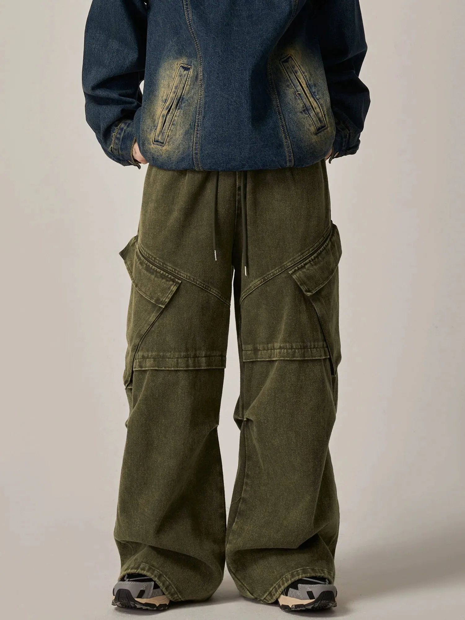 Oversized Cargo Denim Joggers with Multi-Pockets