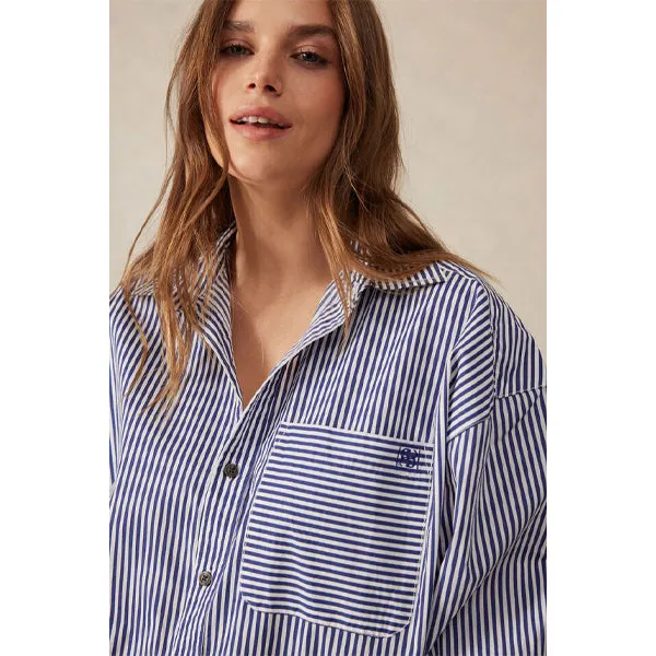 Oversized Poplin Shirt - College Blue   White Narrow Stripe