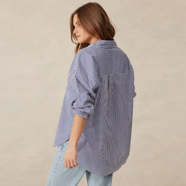 Oversized Poplin Shirt - College Blue   White Narrow Stripe