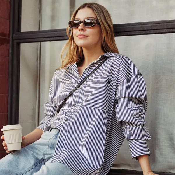 Oversized Poplin Shirt - College Blue   White Narrow Stripe