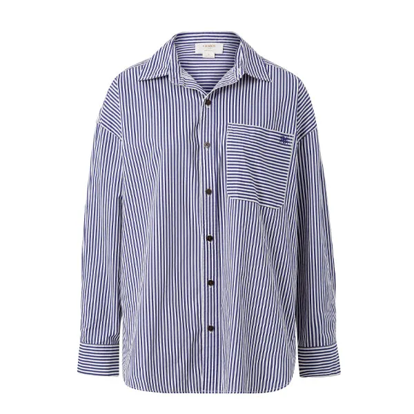 Oversized Poplin Shirt - College Blue   White Narrow Stripe