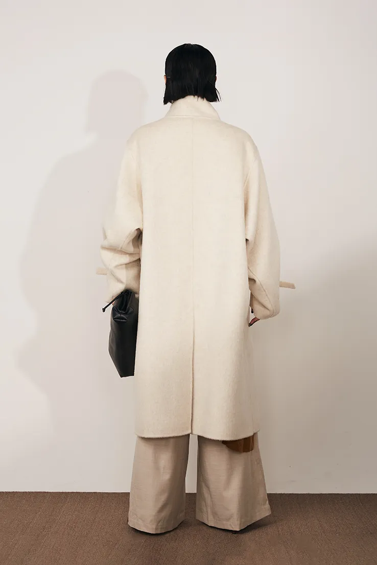 Oversized Reversible Merino Wool Coat With Stand Collar