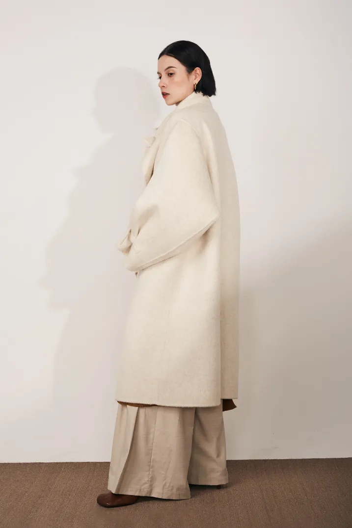 Oversized Reversible Merino Wool Coat With Stand Collar