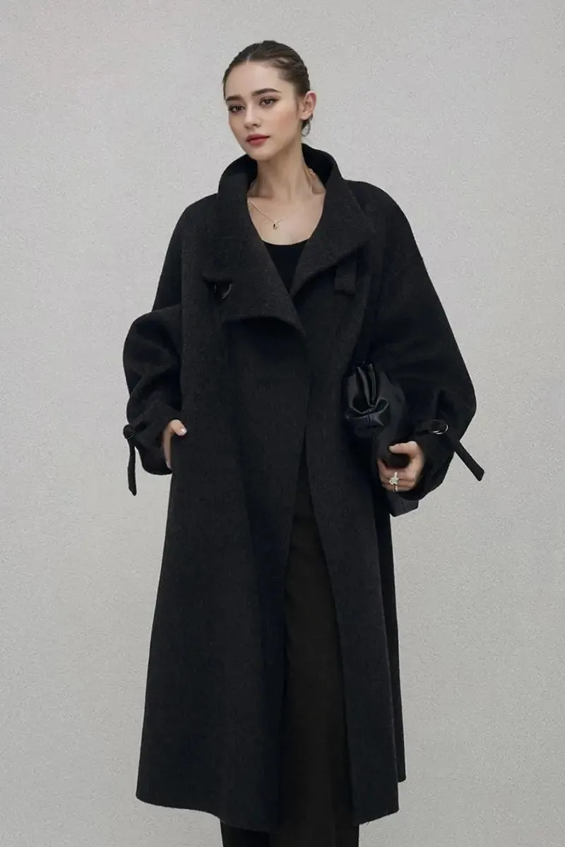 Oversized Reversible Merino Wool Coat With Stand Collar