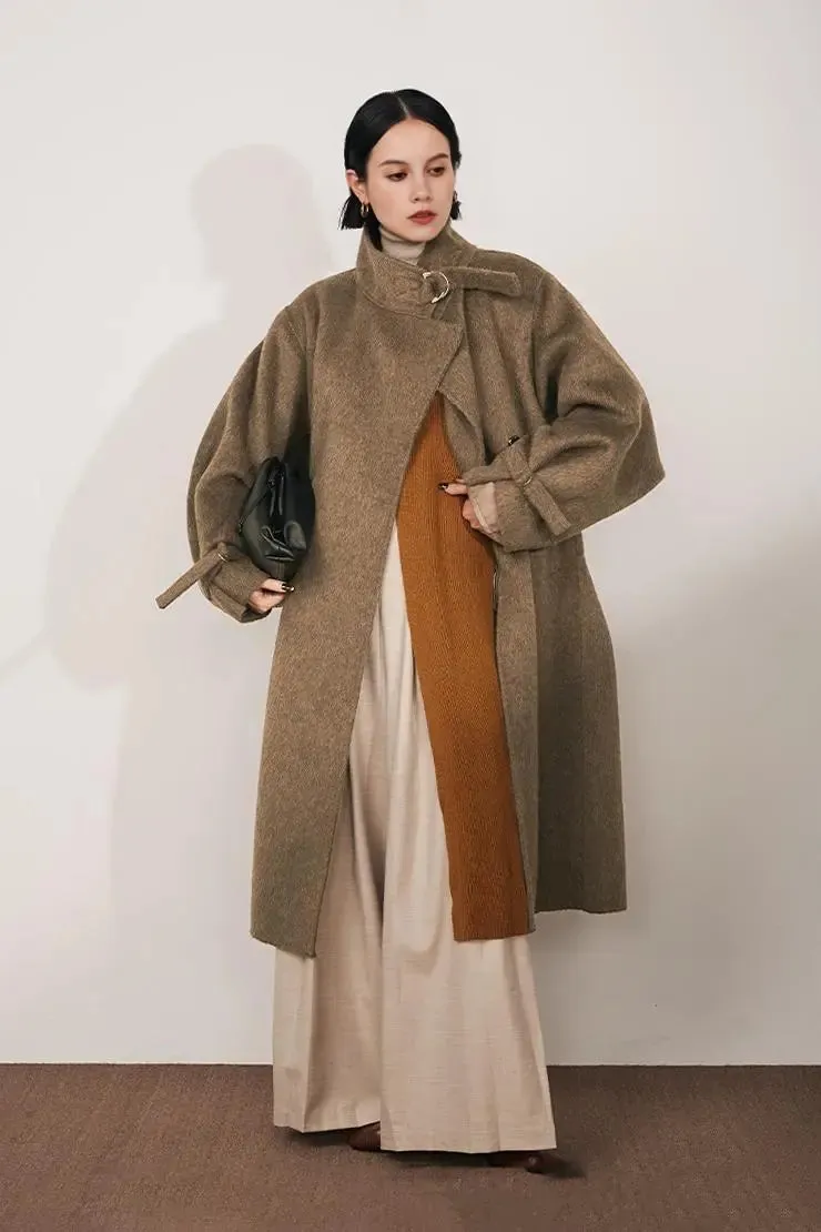 Oversized Reversible Merino Wool Coat With Stand Collar