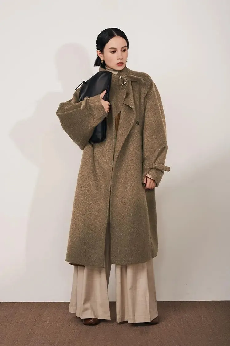 Oversized Reversible Merino Wool Coat With Stand Collar