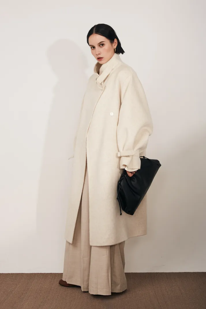 Oversized Reversible Merino Wool Coat With Stand Collar