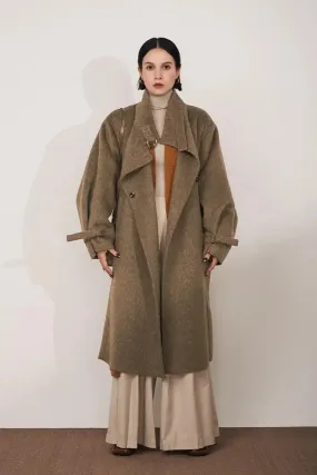 Oversized Reversible Merino Wool Coat With Stand Collar