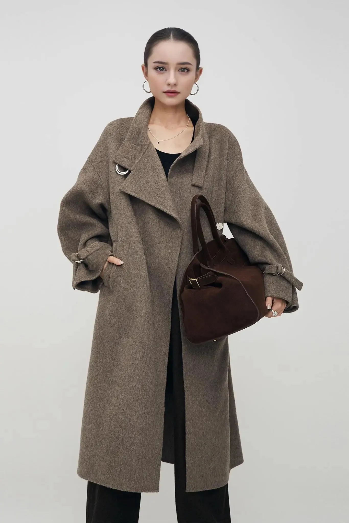 Oversized Reversible Merino Wool Coat With Stand Collar