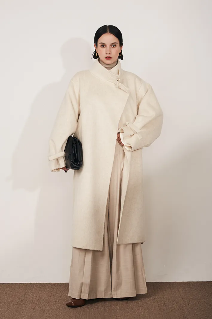 Oversized Reversible Merino Wool Coat With Stand Collar